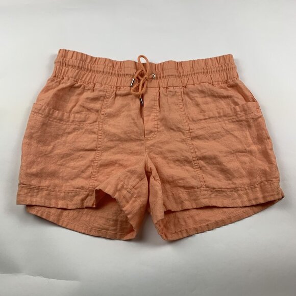 Athleta Orange Sorbet Linen Cabo Pull On Shorts 12 - Picture 1 of 4